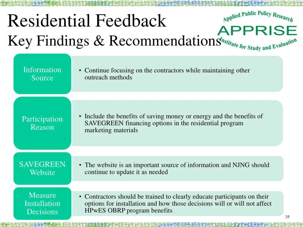 residential feedback key findings recommendations