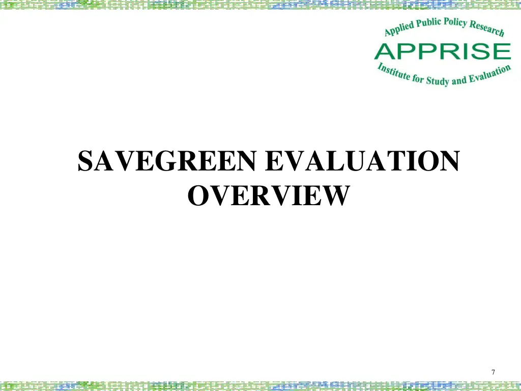 savegreen evaluation overview