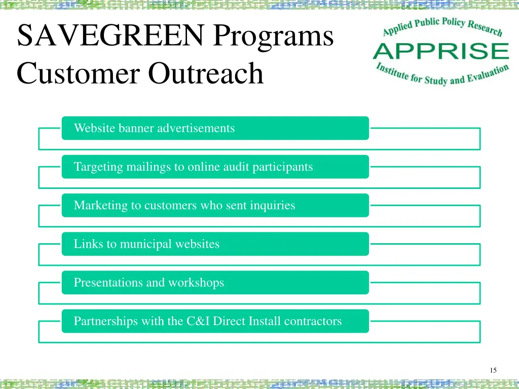 savegreen programs customer outreach