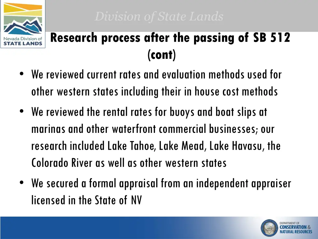 division of state lands research process after