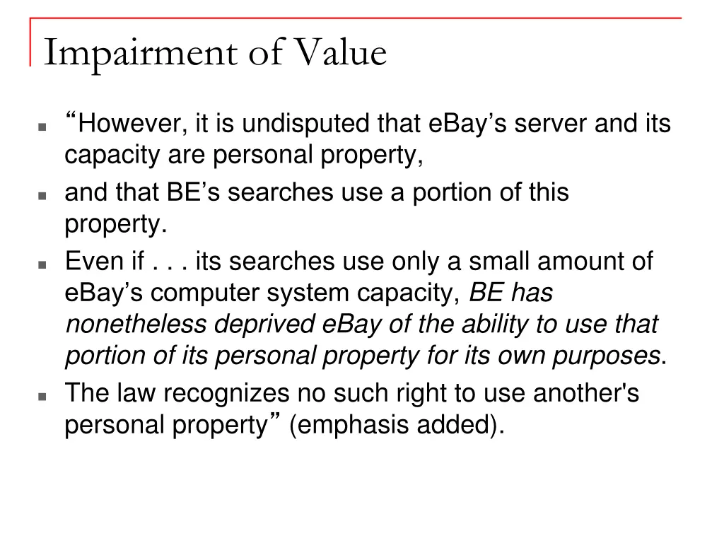 impairment of value