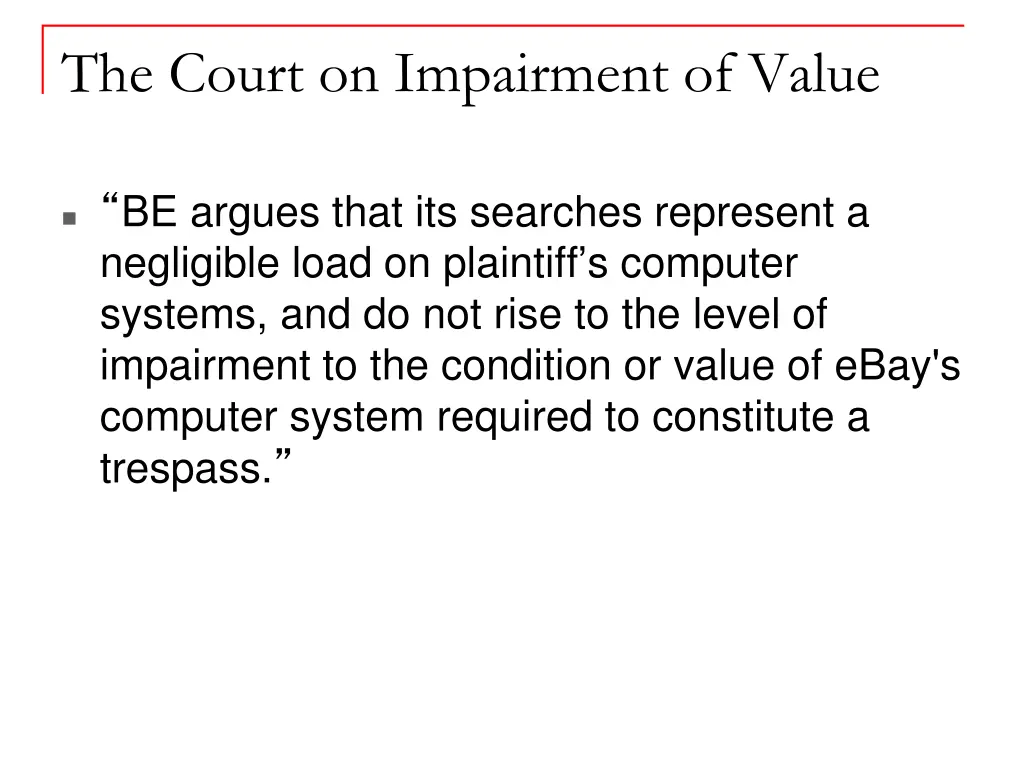 the court on impairment of value