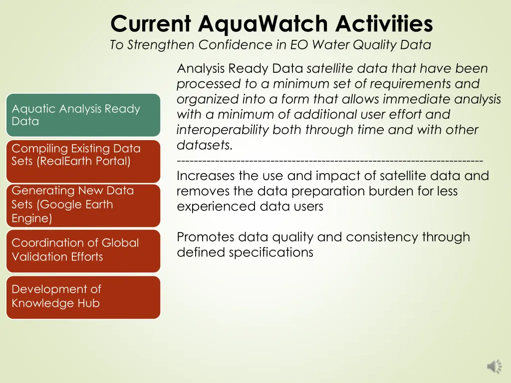 current aquawatch activities to strengthen 1