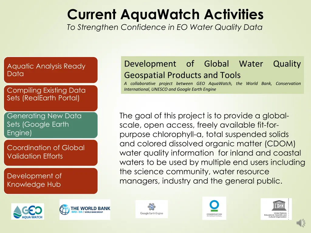 current aquawatch activities to strengthen 3