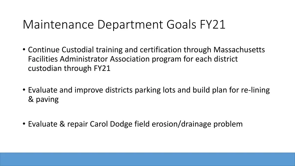 maintenance department goals fy21