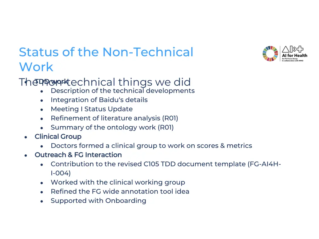 status of the non technical work