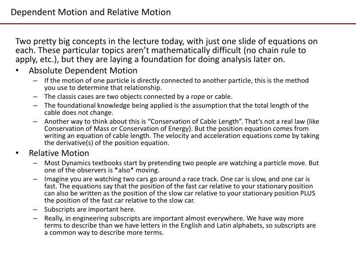 dependent motion and relative motion