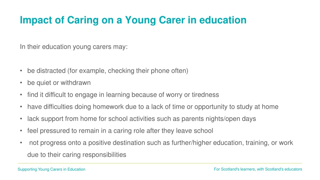 impact of caring on a young carer in education