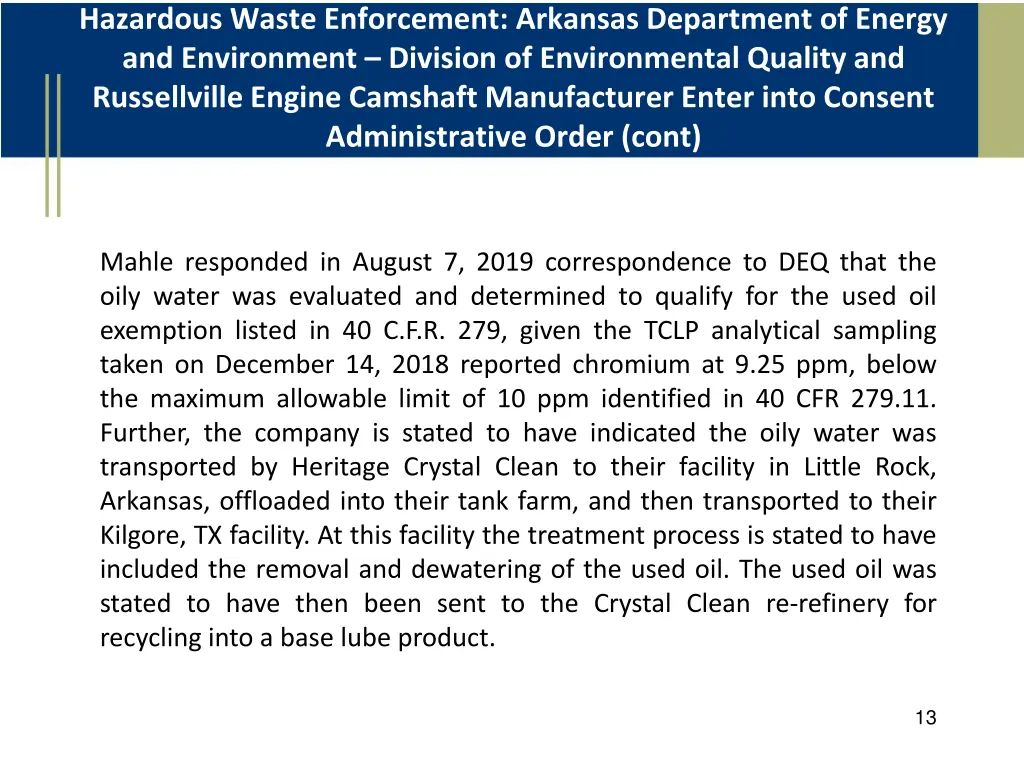 hazardous waste enforcement arkansas department 1