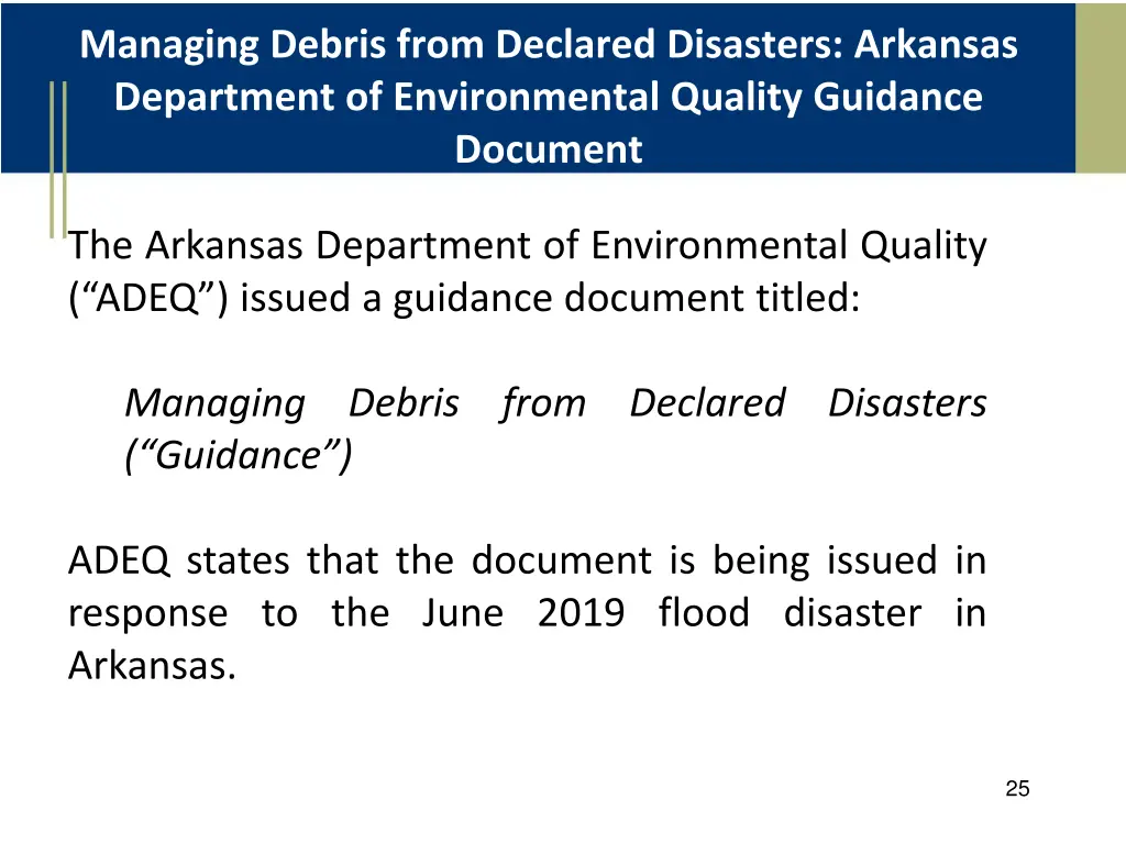 managing debris from declared disasters arkansas