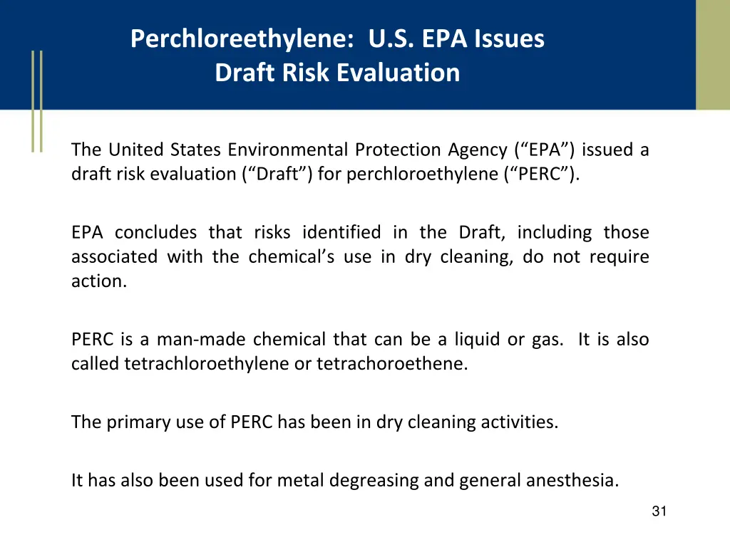 perchloreethylene u s epa issues draft risk