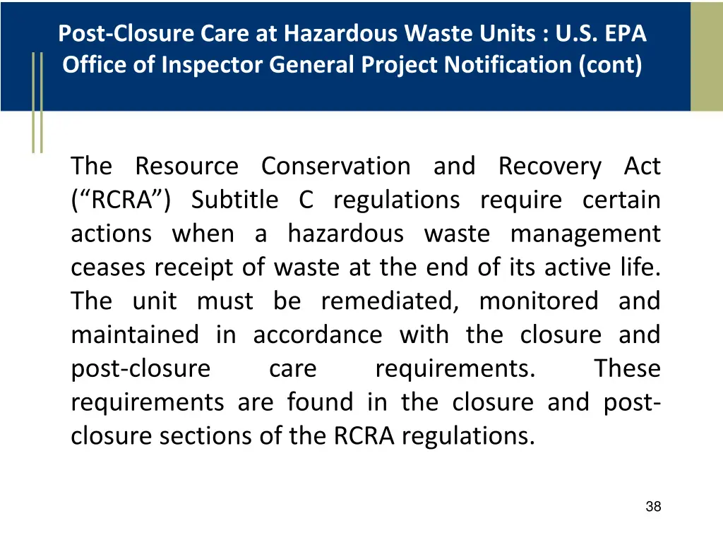 post closure care at hazardous waste units 1