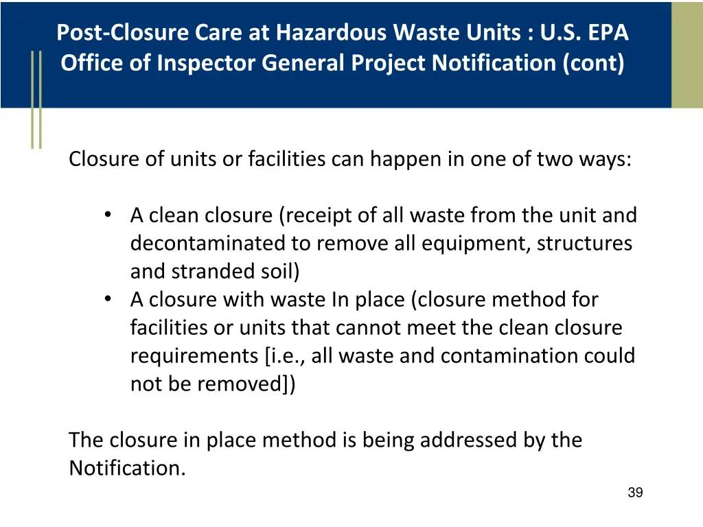 post closure care at hazardous waste units 2