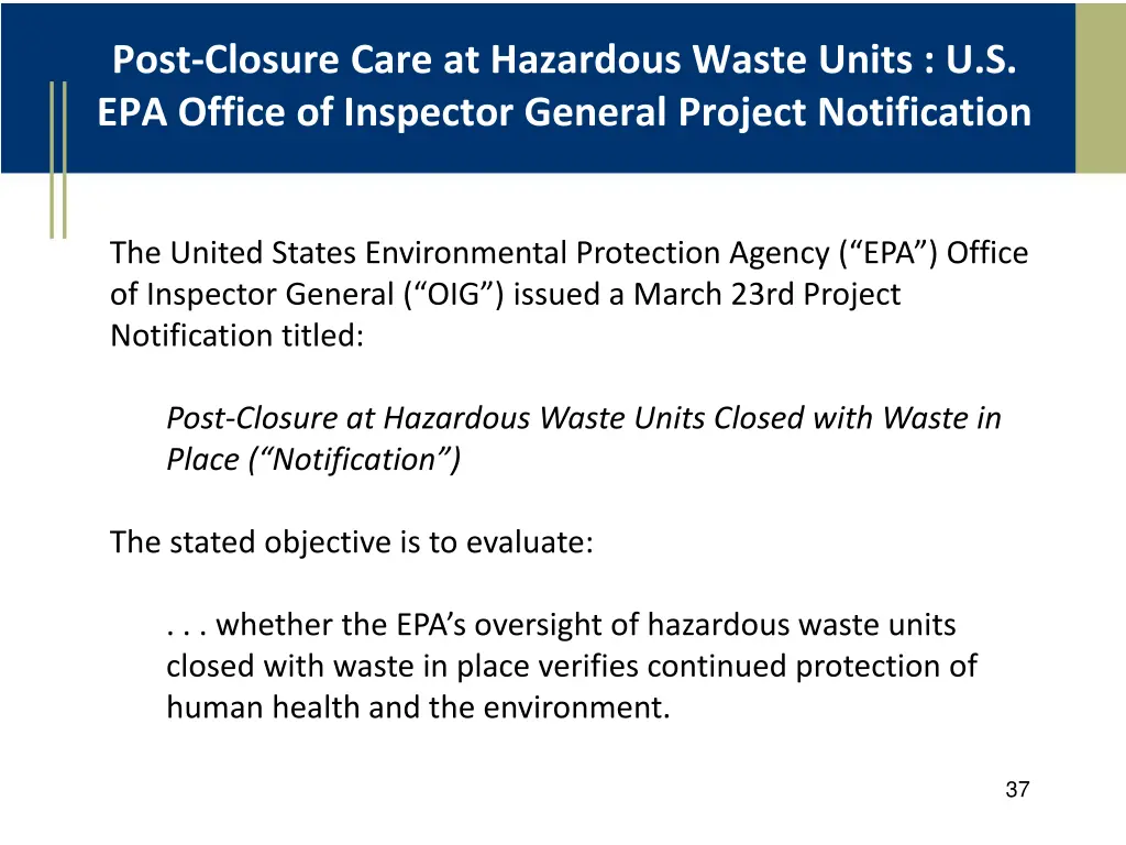 post closure care at hazardous waste units