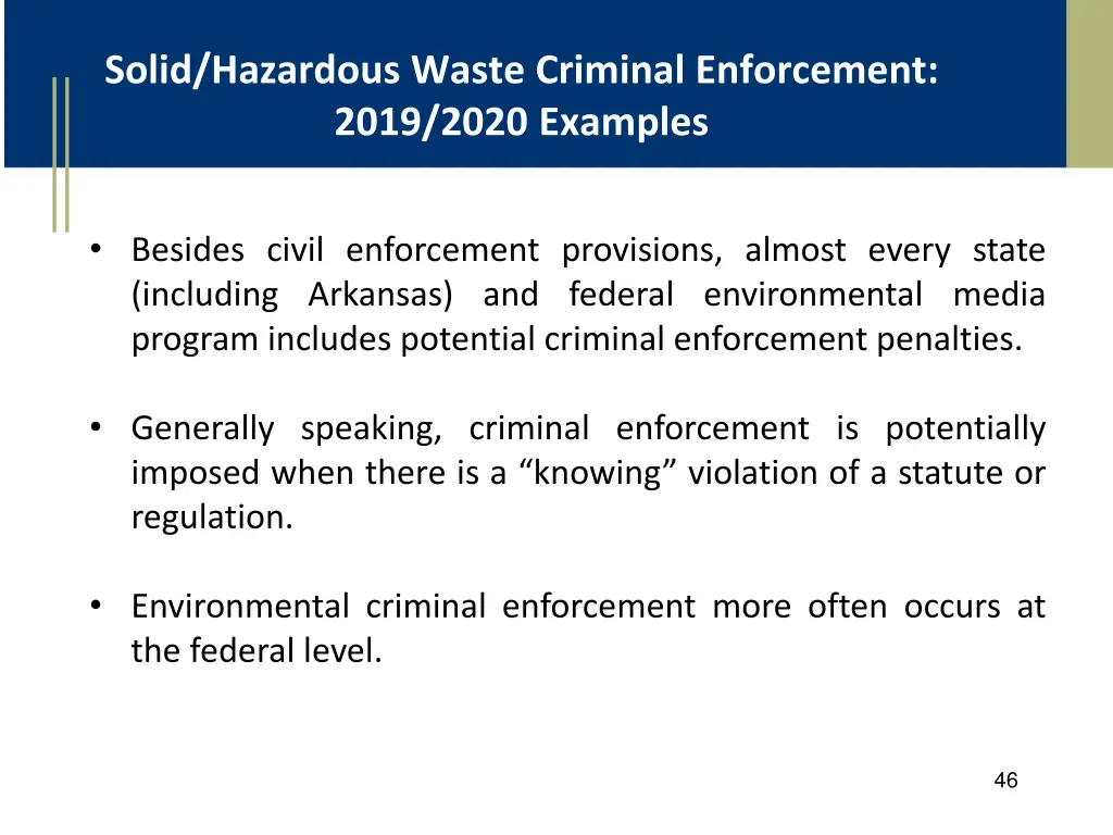 solid hazardous waste criminal enforcement 2019