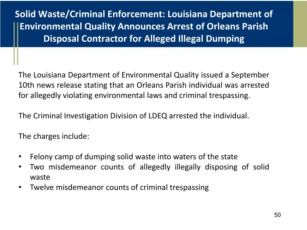 solid waste criminal enforcement louisiana