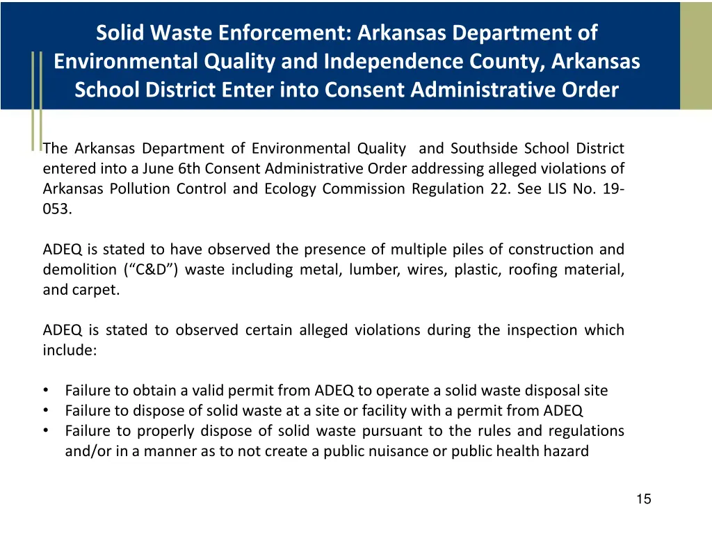 solid waste enforcement arkansas department