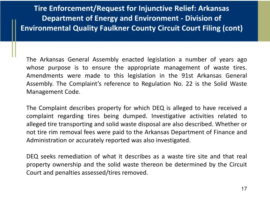 tire enforcement request for injunctive relief 1