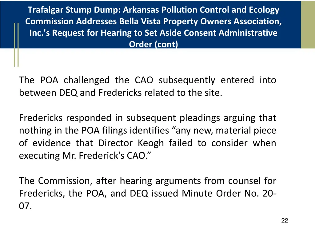 trafalgar stump dump arkansas pollution control 1