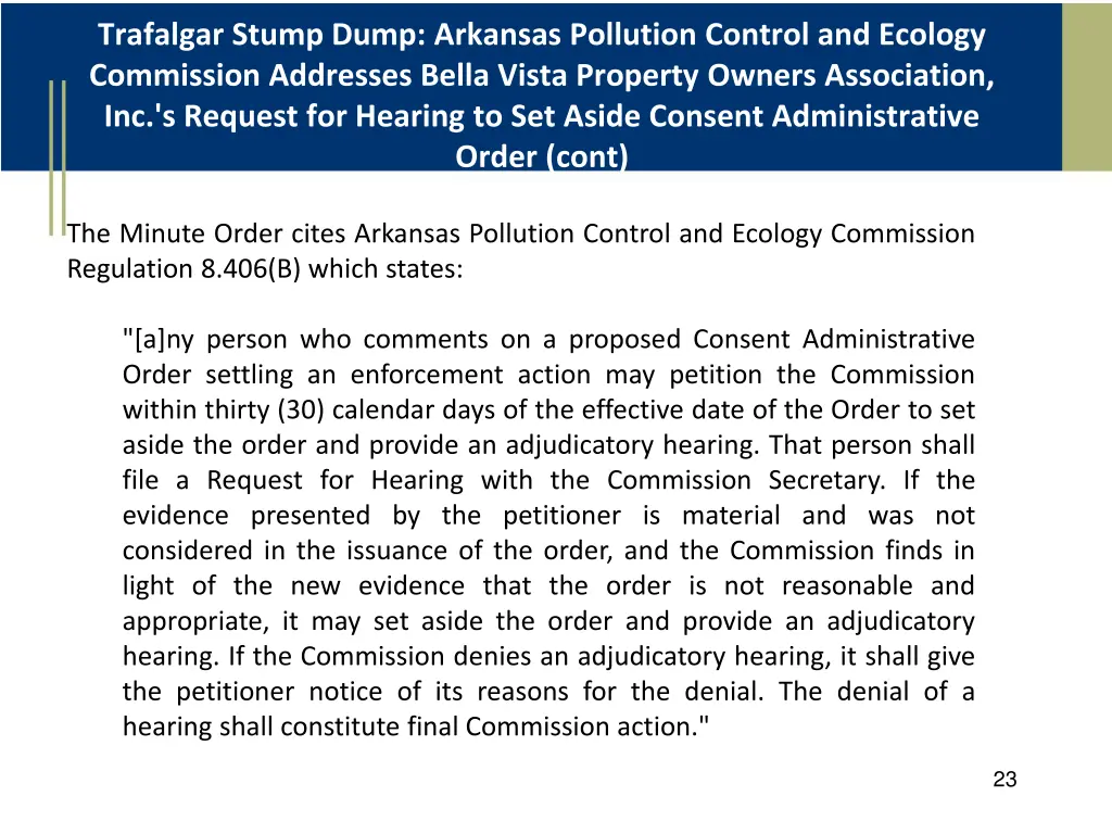 trafalgar stump dump arkansas pollution control 2