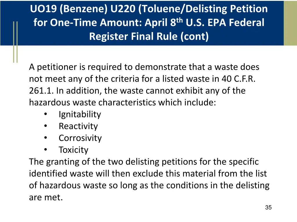 uo19 benzene u220 toluene delisting petition 2