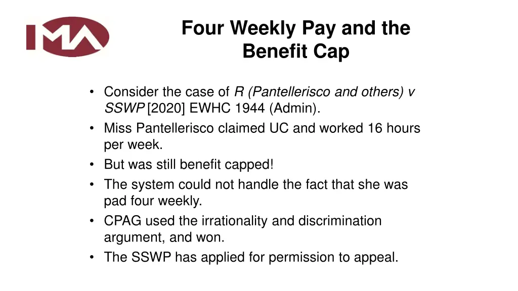 four weekly pay and the benefit cap