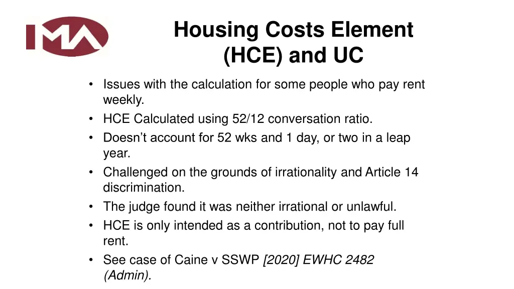 housing costs element hce and uc