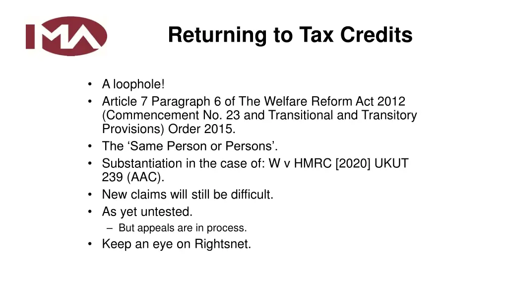 returning to tax credits