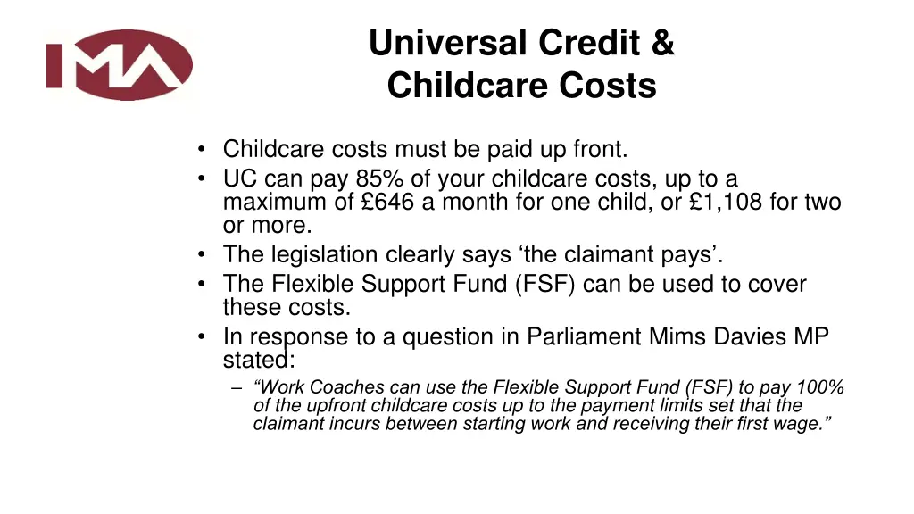 universal credit childcare costs