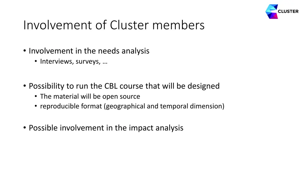 involvement of cluster members