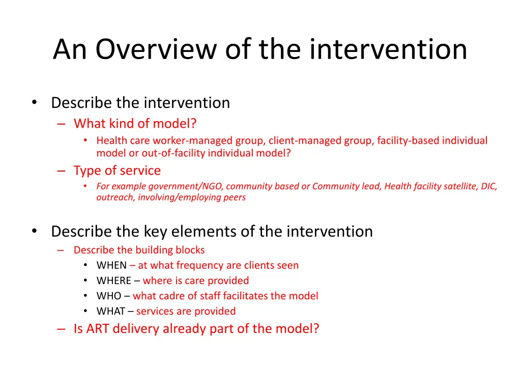 an overview of the intervention