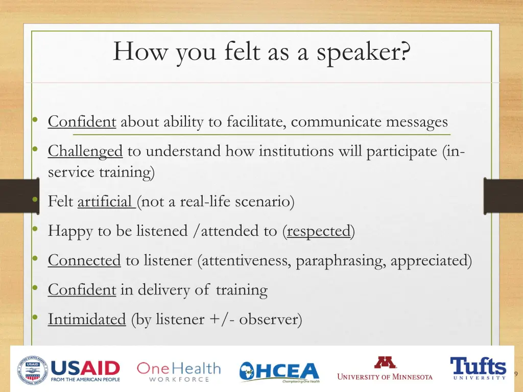 how you felt as a speaker