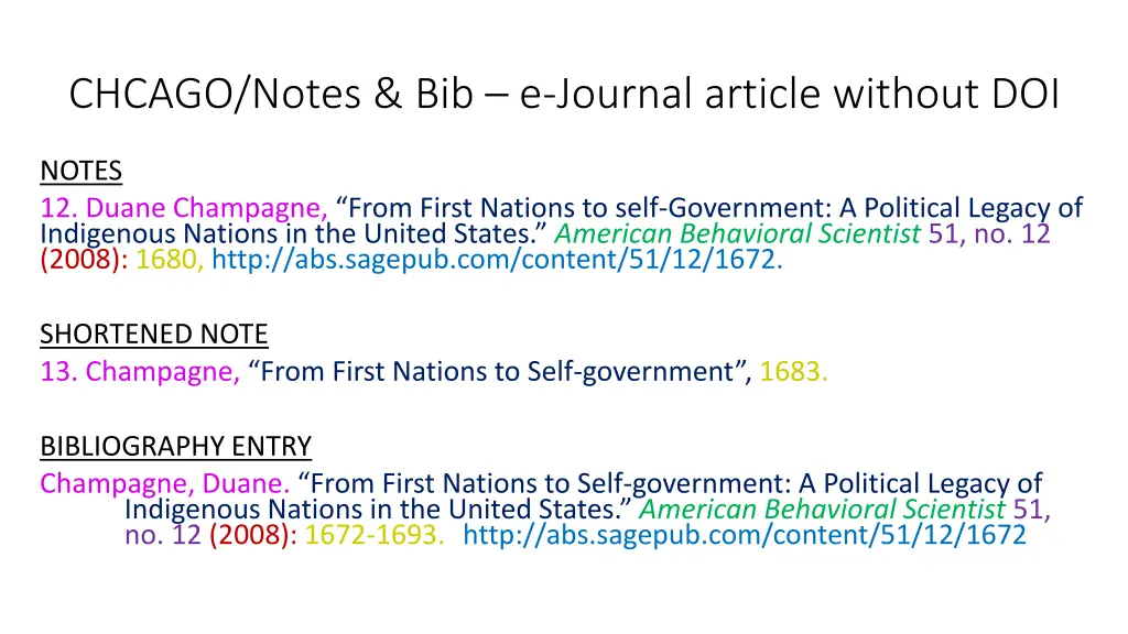 chcago notes bib e journal article without doi