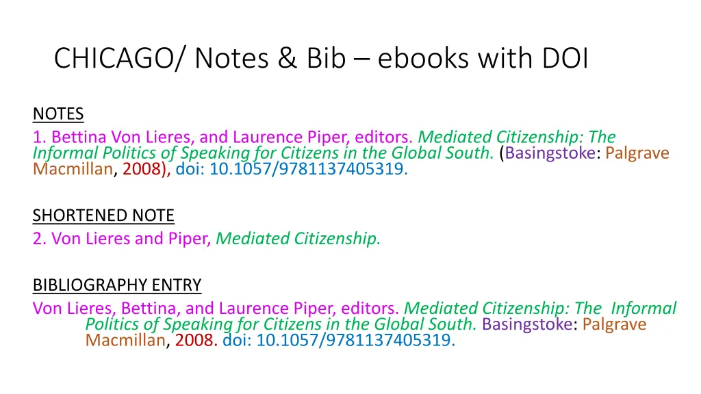 chicago notes bib ebooks with doi