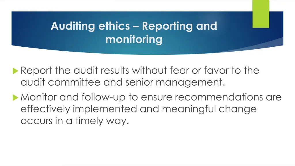 auditing ethics reporting and monitoring