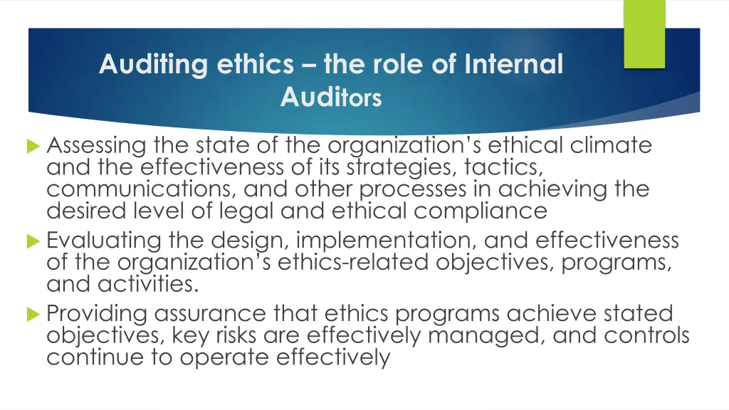 auditing ethics the role of internal audi tors