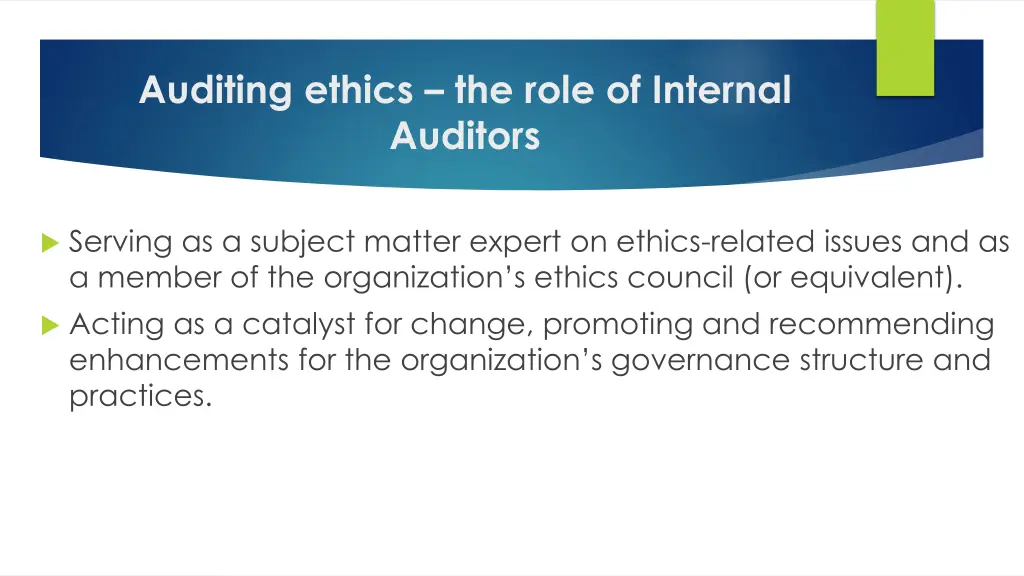 auditing ethics the role of internal auditors 1