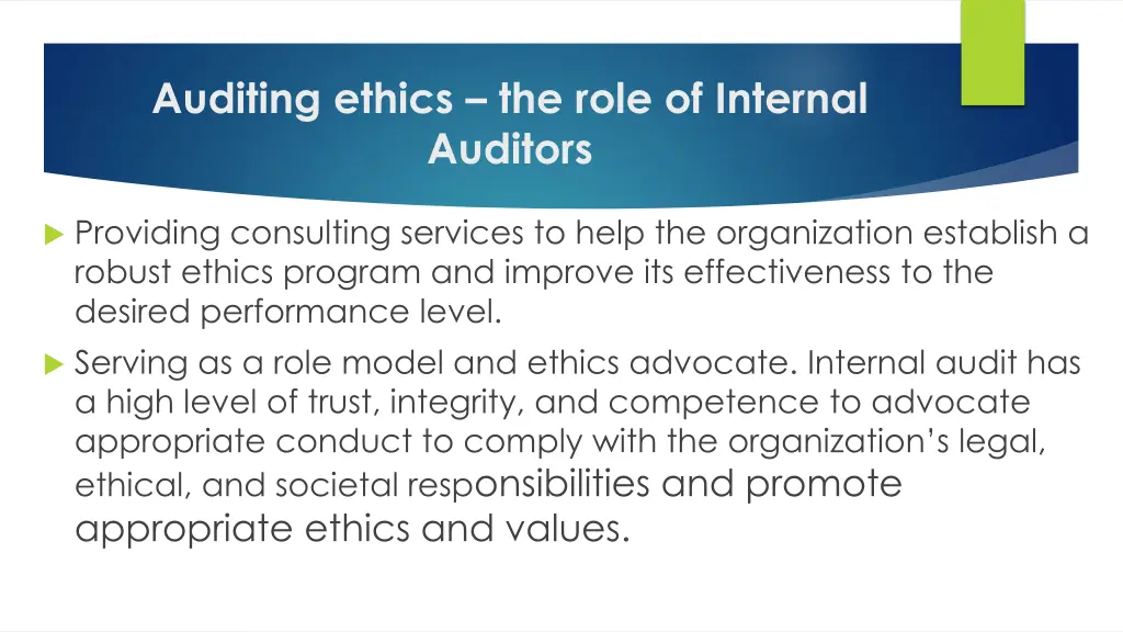 auditing ethics the role of internal auditors