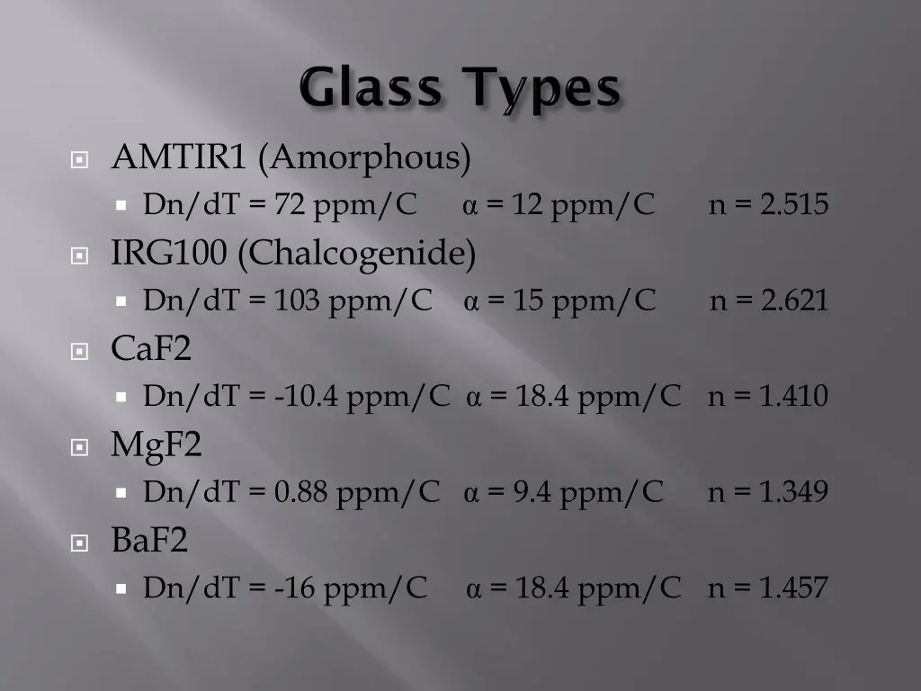 amtir1 amorphous dn dt 72 ppm c irg100