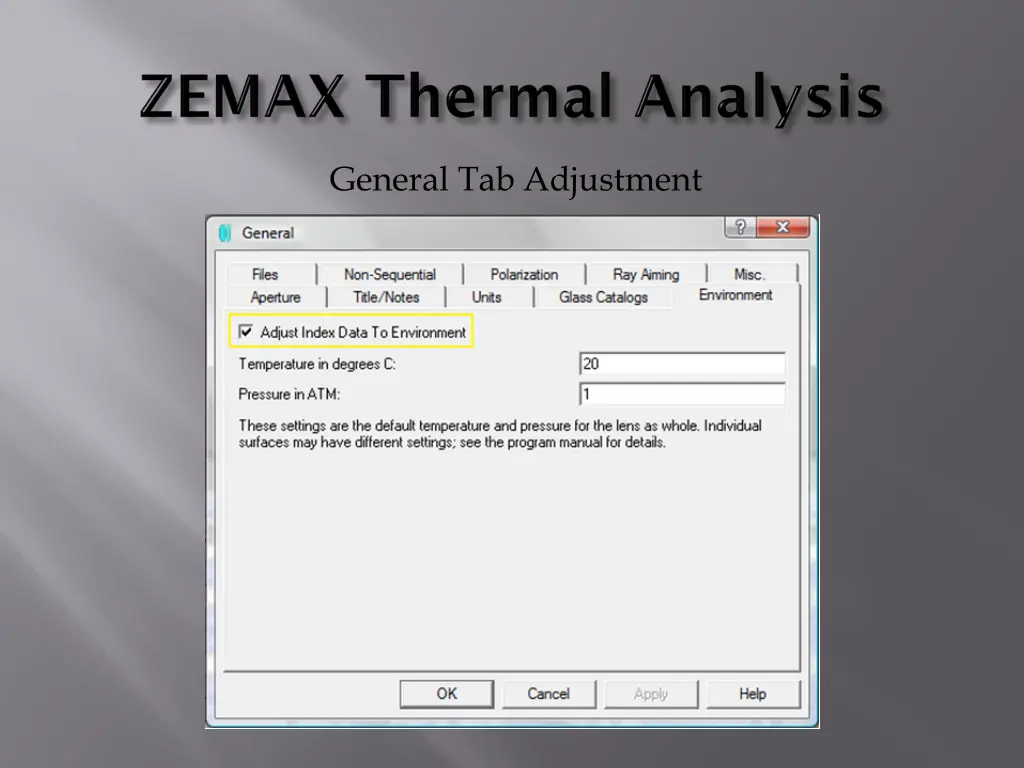 general tab adjustment