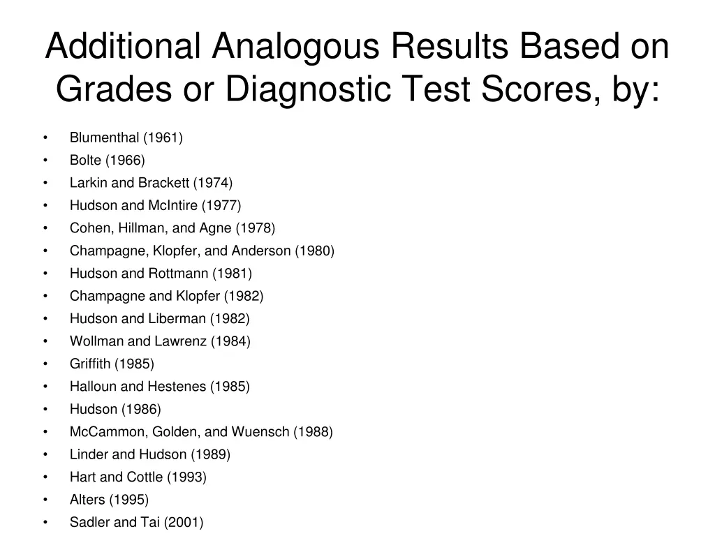 additional analogous results based on grades