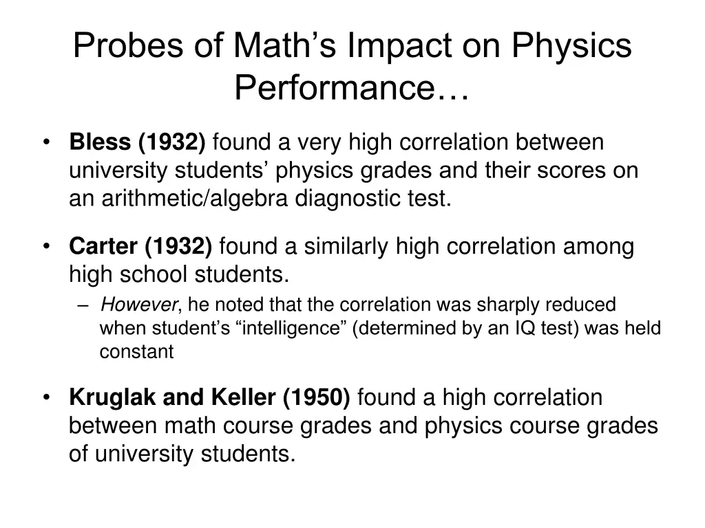 probes of math s impact on physics performance