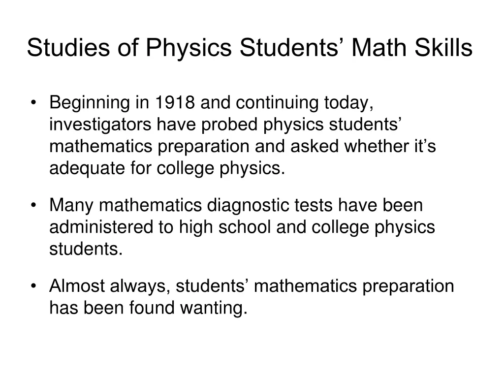 studies of physics students math skills