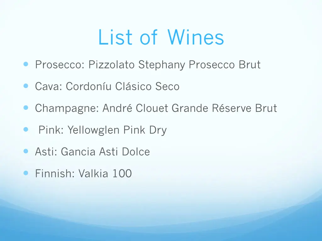 list of wines