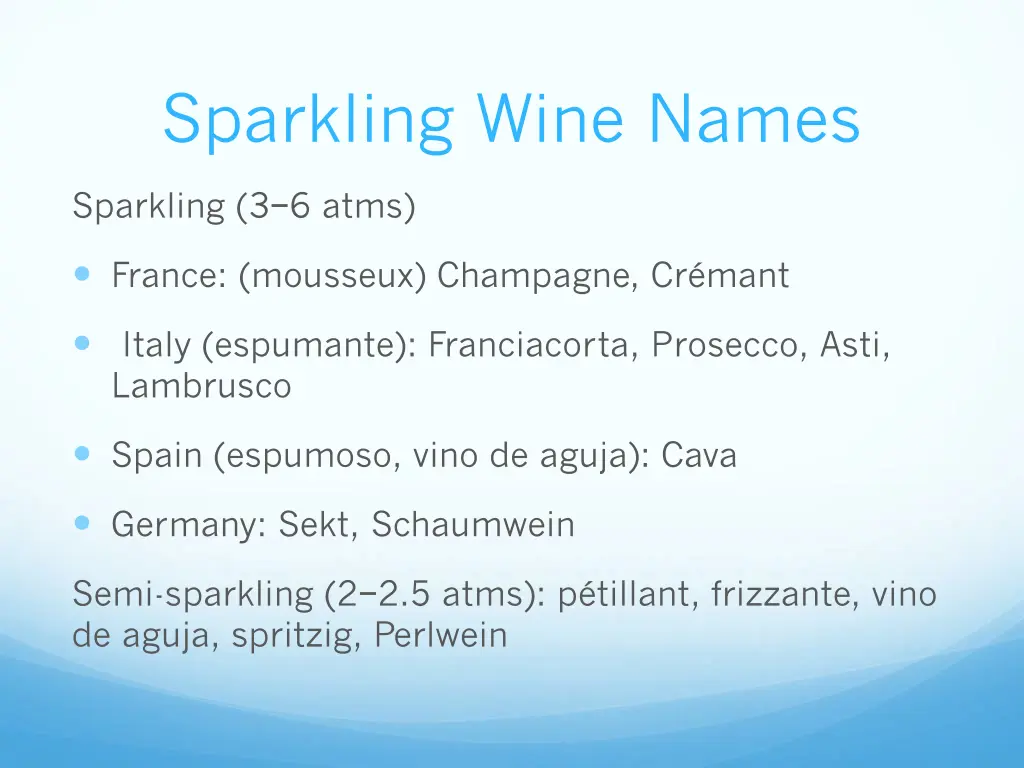 sparkling wine names