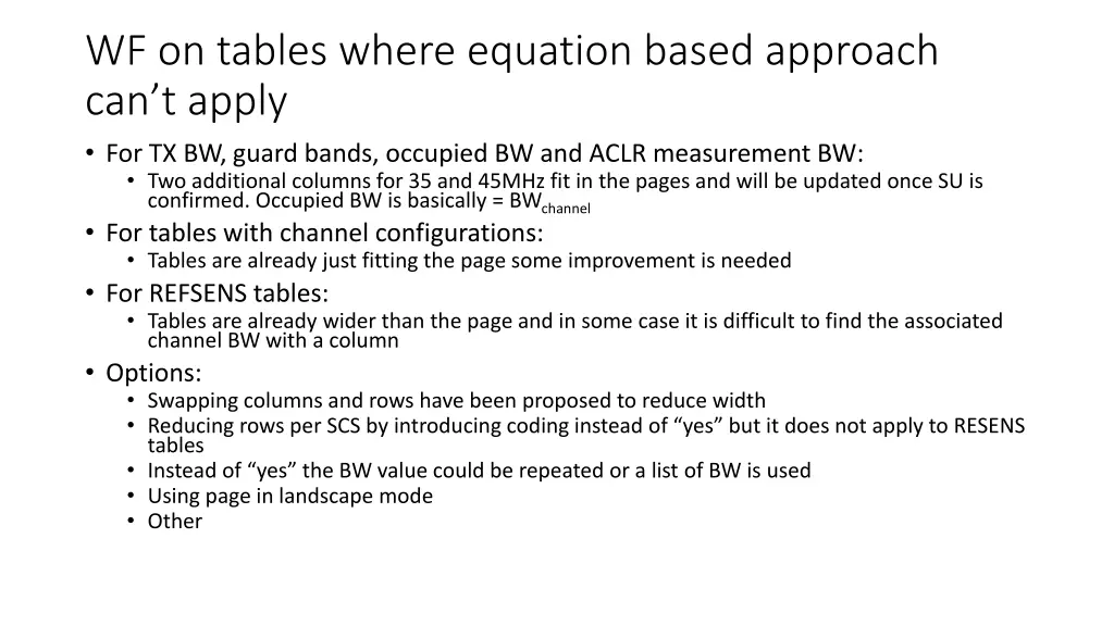 wf on tables where equation based approach