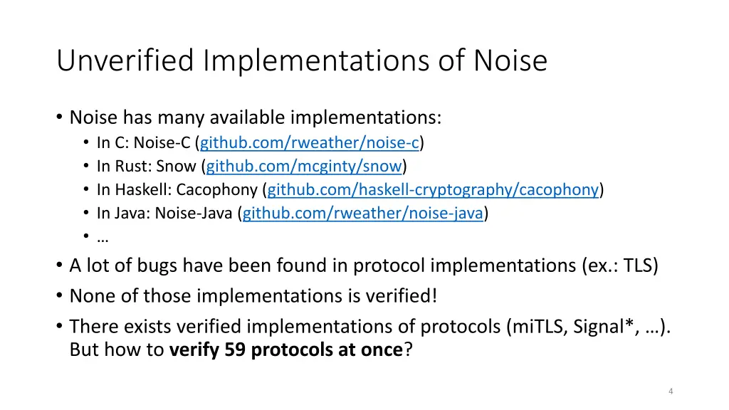 unverified implementations of noise