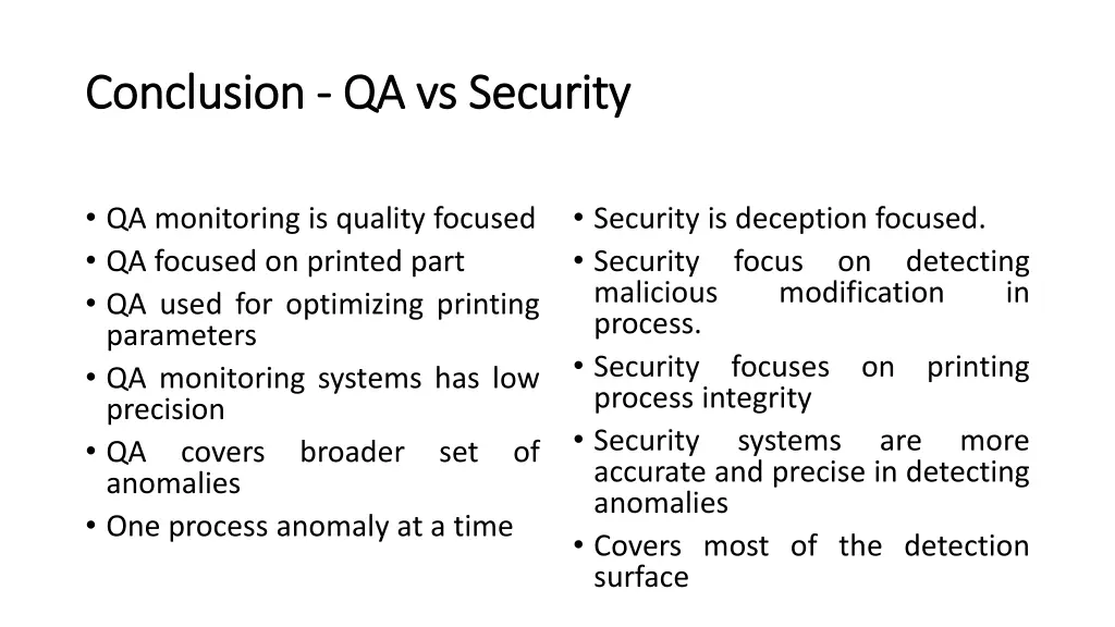 conclusion conclusion qa vs security