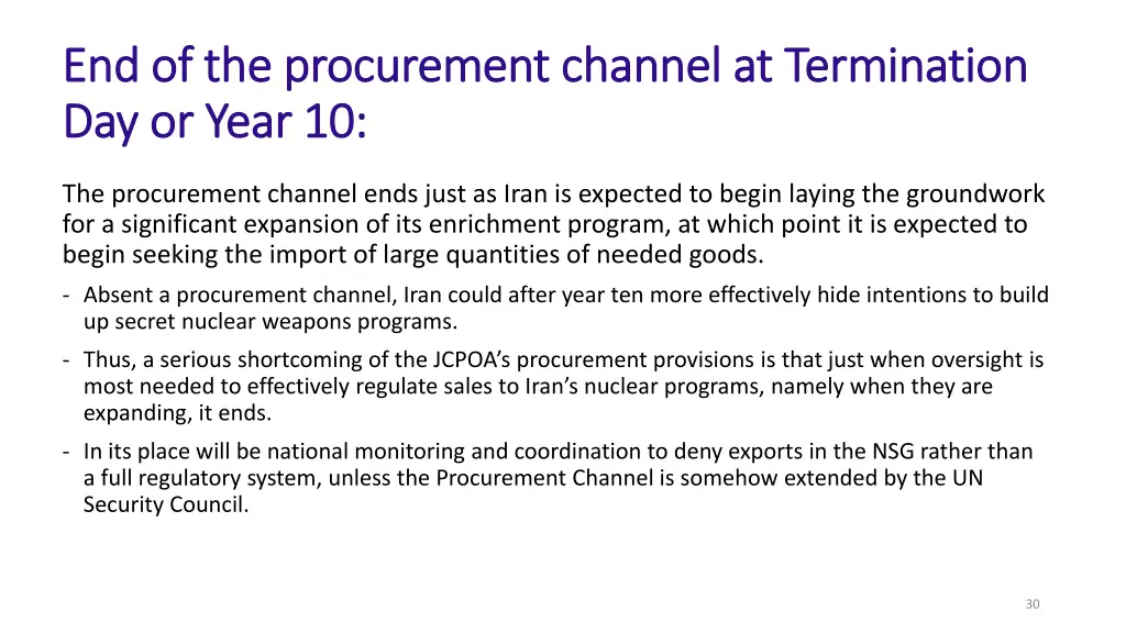 end of the procurement channel at termination