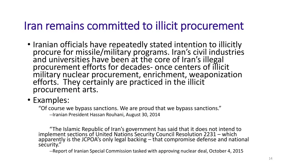 iran remains committed to illicit procurement